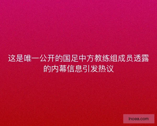这是唯一公开的国足中方教练组成员透露的内幕信息引发热议